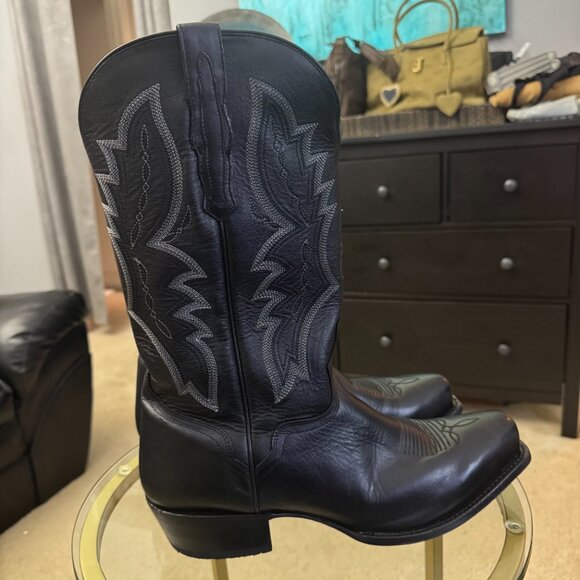 EL Dorado Handmade Vanquished Calf Boots Square Toe Sz 11 1/2 EW Black Leather - Picture 10 of 11